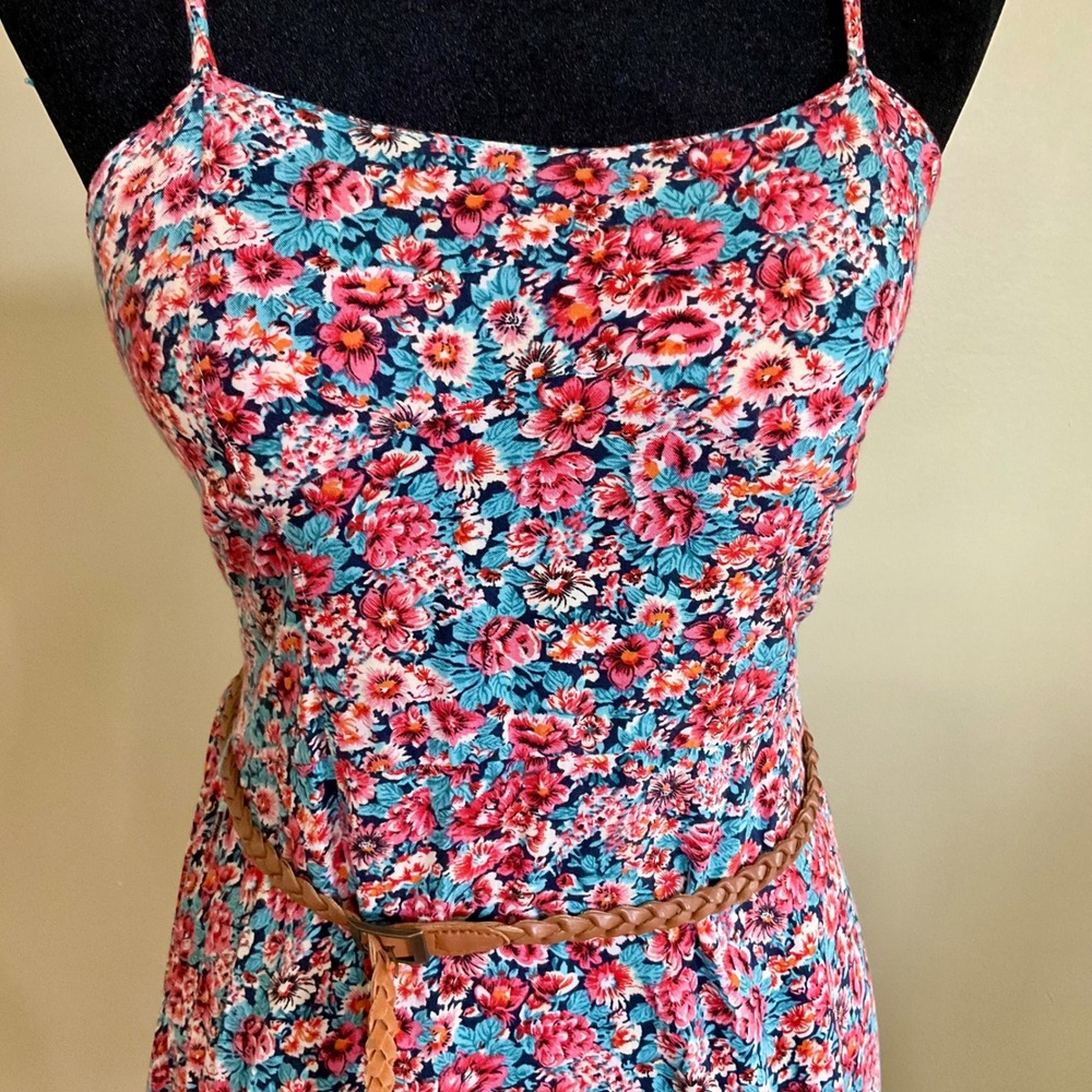 New Look Floral Smocked Back Sundress with Braided Belt M Cottagecore Boho Retro - Picture 2 of 14